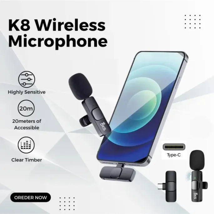 K8 Collar Microphone Mic Plug & Play USB Type C & iOS Wireless