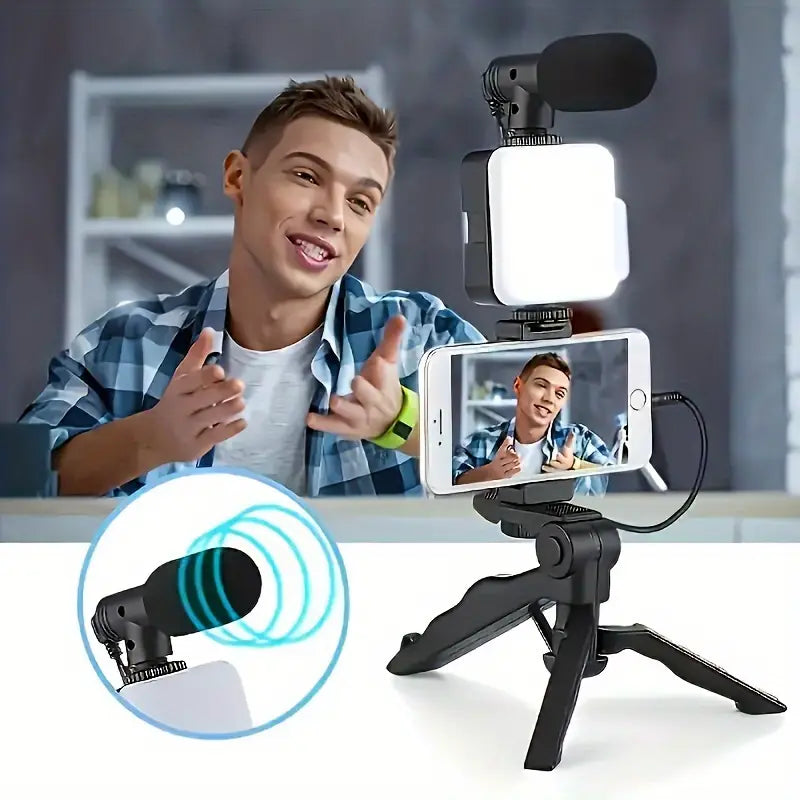 All-in-One Mobile Vlogging Kit with LED Light & Microphone