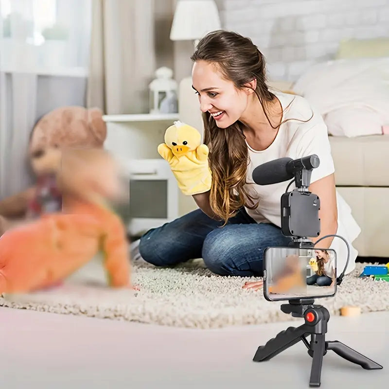 All-in-One Mobile Vlogging Kit with LED Light & Microphone