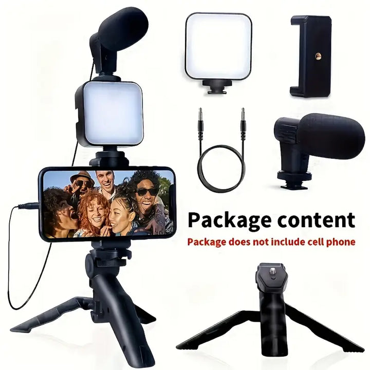 All-in-One Mobile Vlogging Kit with LED Light & Microphone